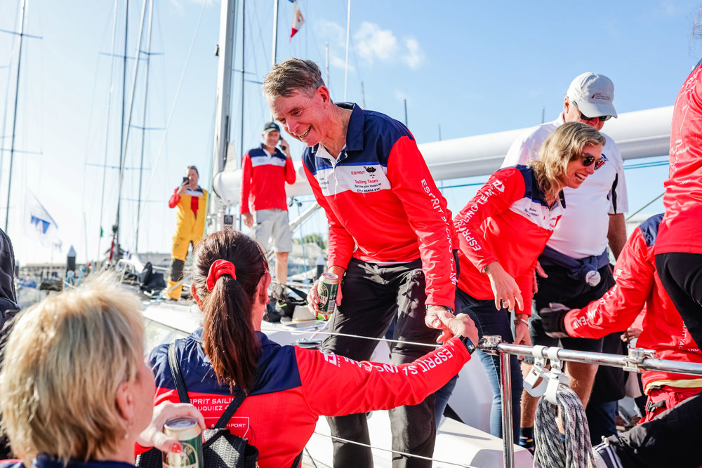 Esprit being welcomes having tied up at the dock