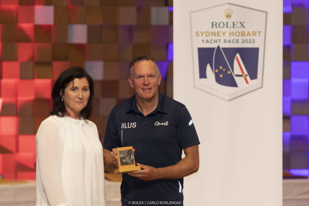 Kate Dean (TasPorts) and Craig Neil (owner/skipper, Quest).