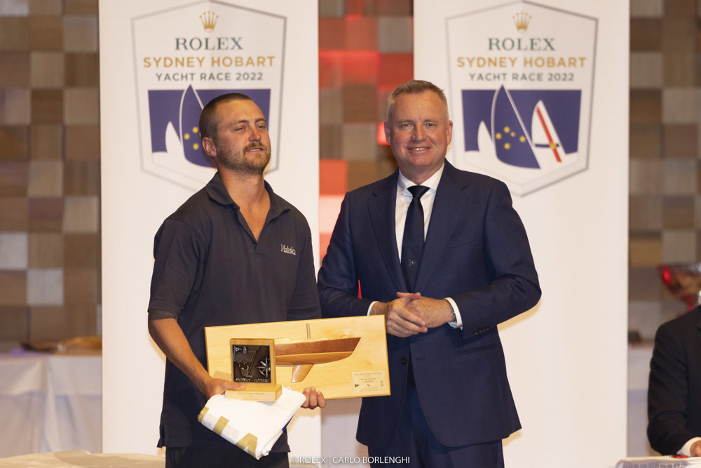 Peter Langman (skipper, Maluka) with Jeremy Rockliff (Premier of Tasmania).