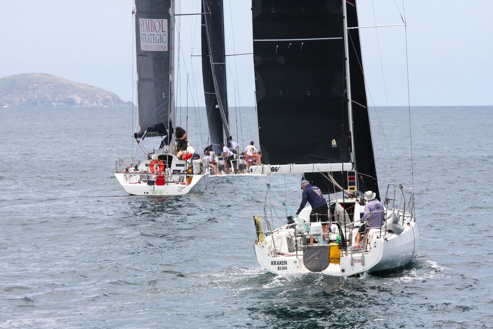Kraken chasing Imalizard, with Cabbage Tree Island in the distance