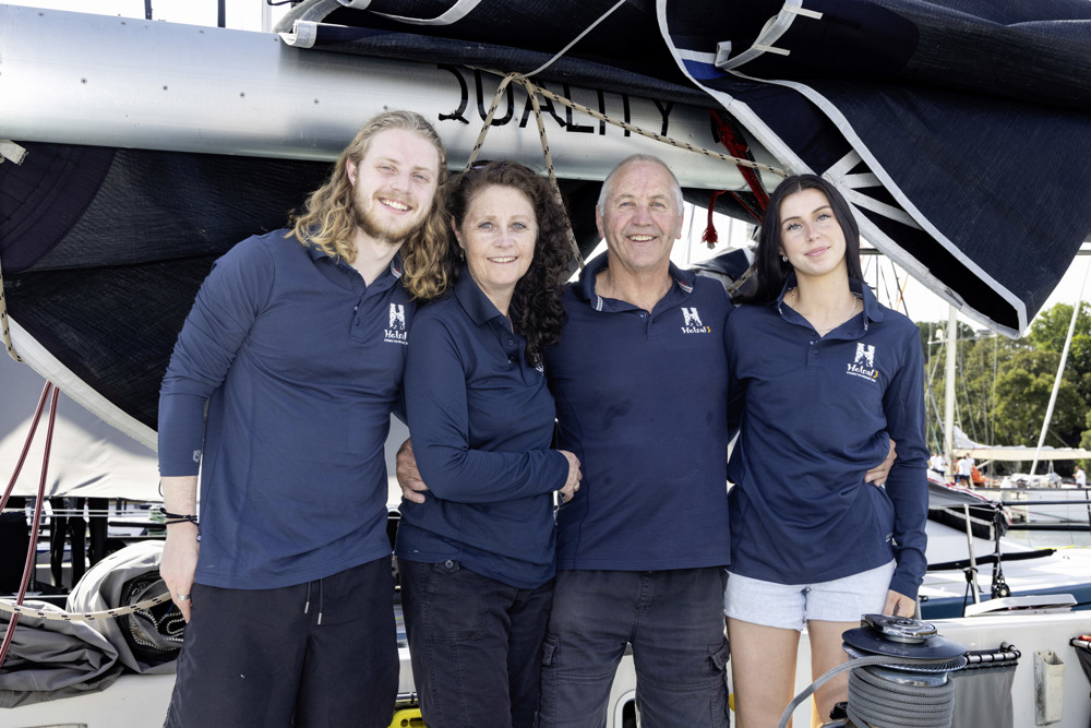 From left to right: Brandon, Kerrie, Rob and Elizabeth Fisher onboard Helsal 3 at Cruising Yacht Club of Australia