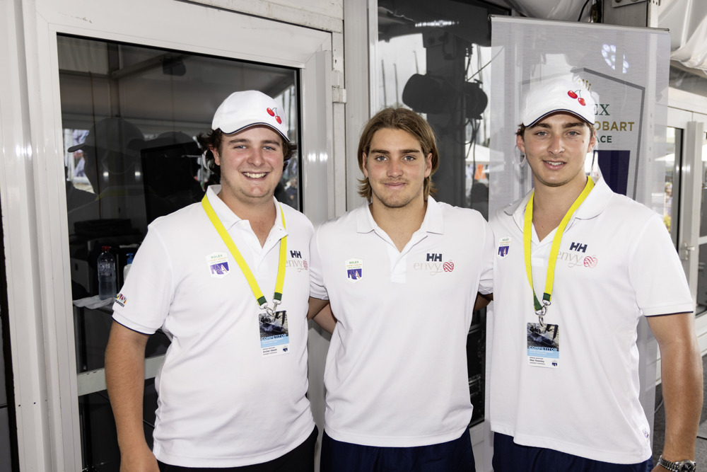 From left to right: Archer Ibbott, Matthew and Max Townley  onboard Hansen Tasmania at Cruising Yacht Club of Australia