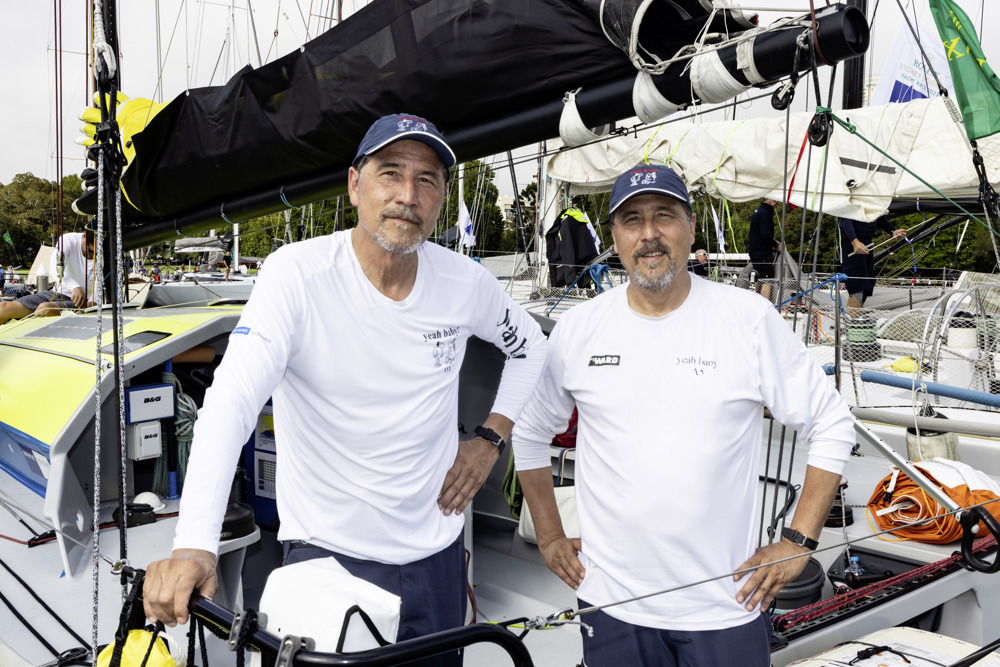 From left to right: Louise and Marc Ryckmans onboard Voltstar Yeah Baby at Cruising Yacht Club of Australia