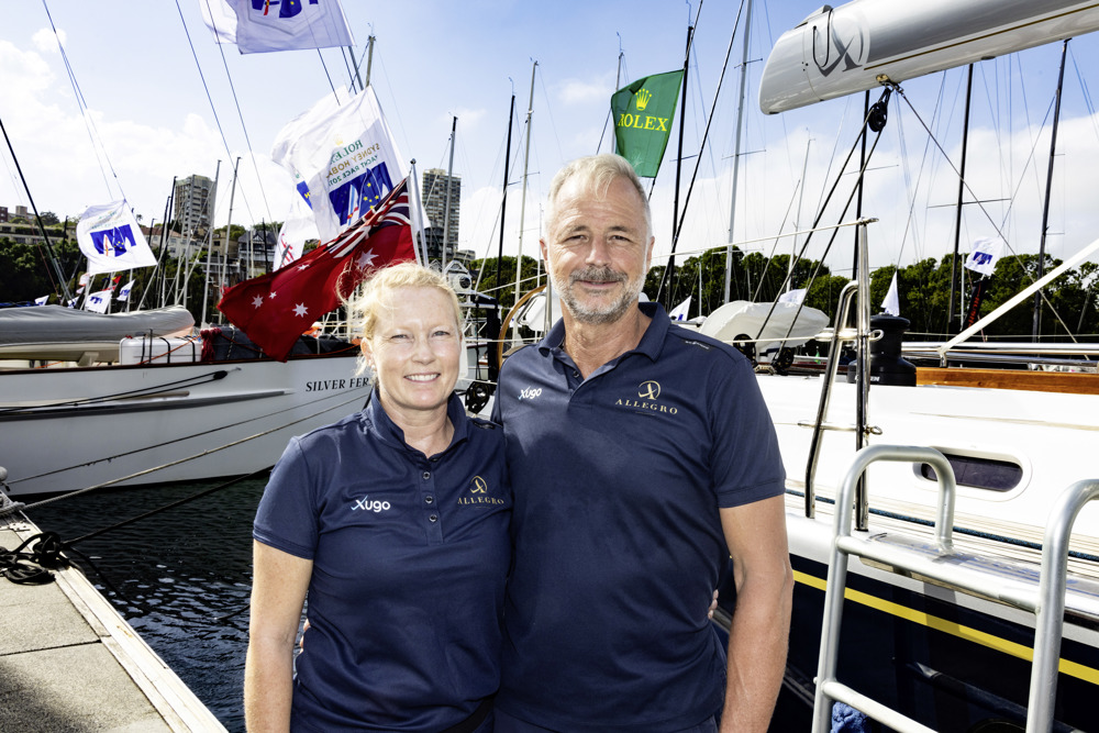 Sarah and Adrien Lewis onboard Allegro at Cruising Yacht Club of Australia