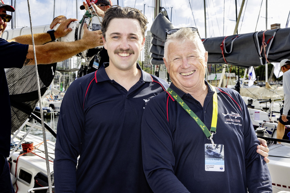 From left to right: Greg and Marcus Busch onboard Mako at Cruising Yacht Club of Australia
