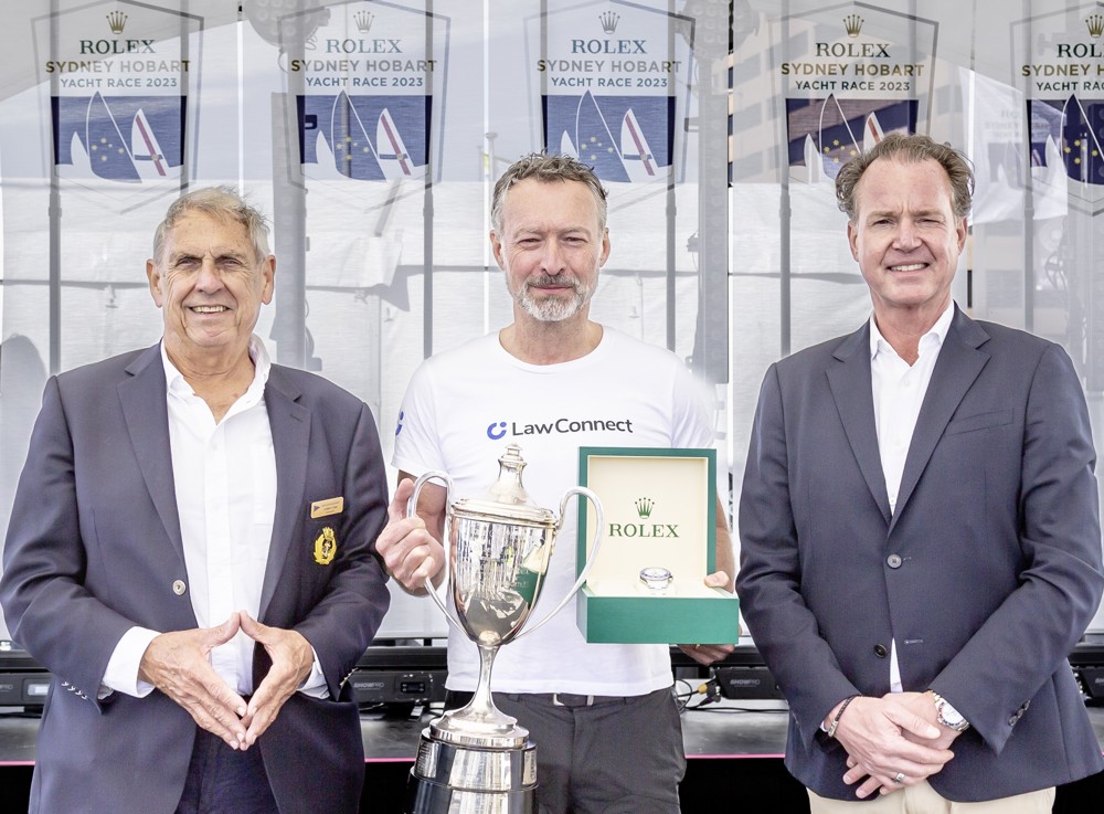 Arthur Lane, Commodore Cruising Yacht Club of Australia, Christian Beck, owner of LawConnect, Benoît Falletti, Managing Director Rolex Australia,