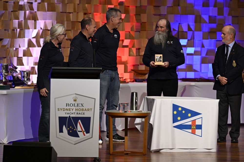 MWF Kayle, 3rd PHS Division 1 - presented by RYCT Commodore Richard Bevan to Making Waves Foundation, represented by Navigator Annire Lawrence and crew