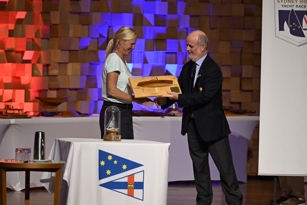 Annika Thomson, skipper of Ocean Crusaders J-Bird, presented with the Jane Tate Memorial Trophy for the 1st female skipper to finish.