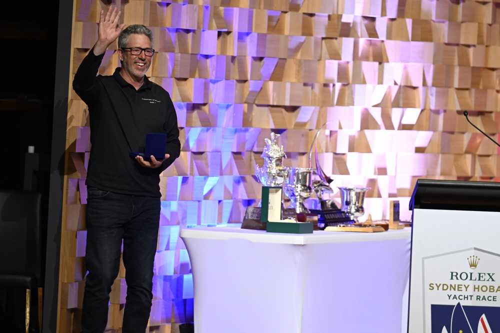 Geoff Bauchop with his '25 Race' medallion.  He sailed his 25th race on Moneypenny.
