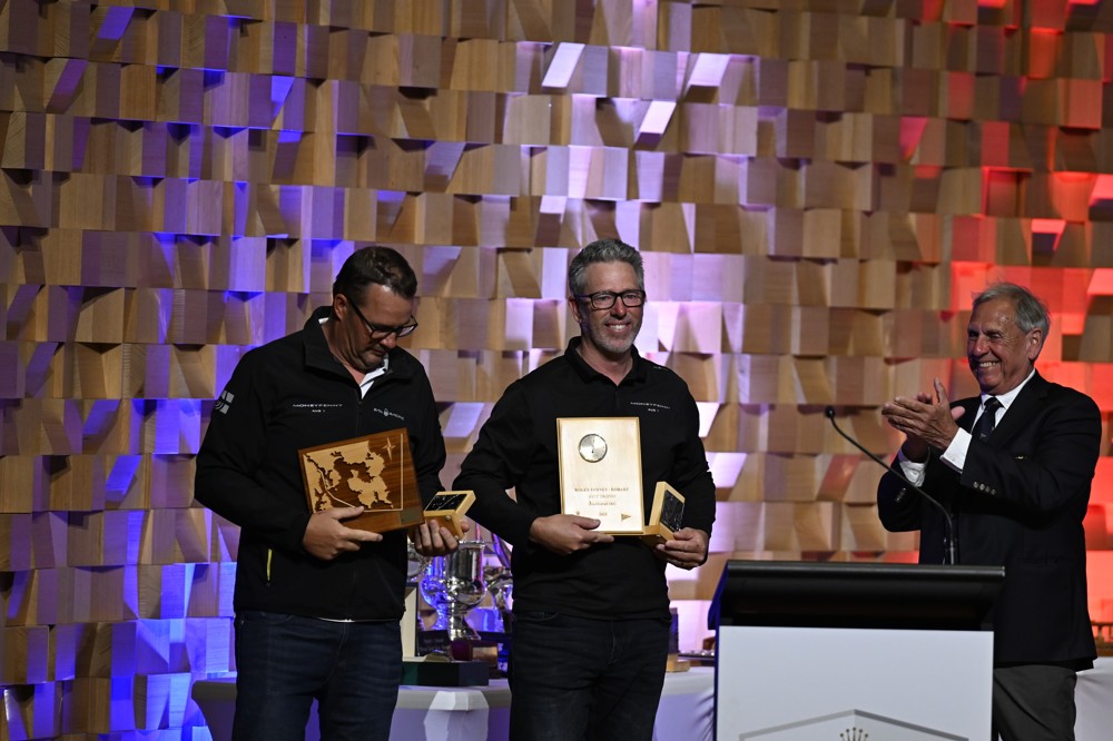 Moneypenny, 3rd IRC Division 0, 3rd IRC Overall (Storm Bay Cup and RYCT Trophy) - presented to owner Sean Langman represented by Geoff Bauchop and anotehr cewmember.