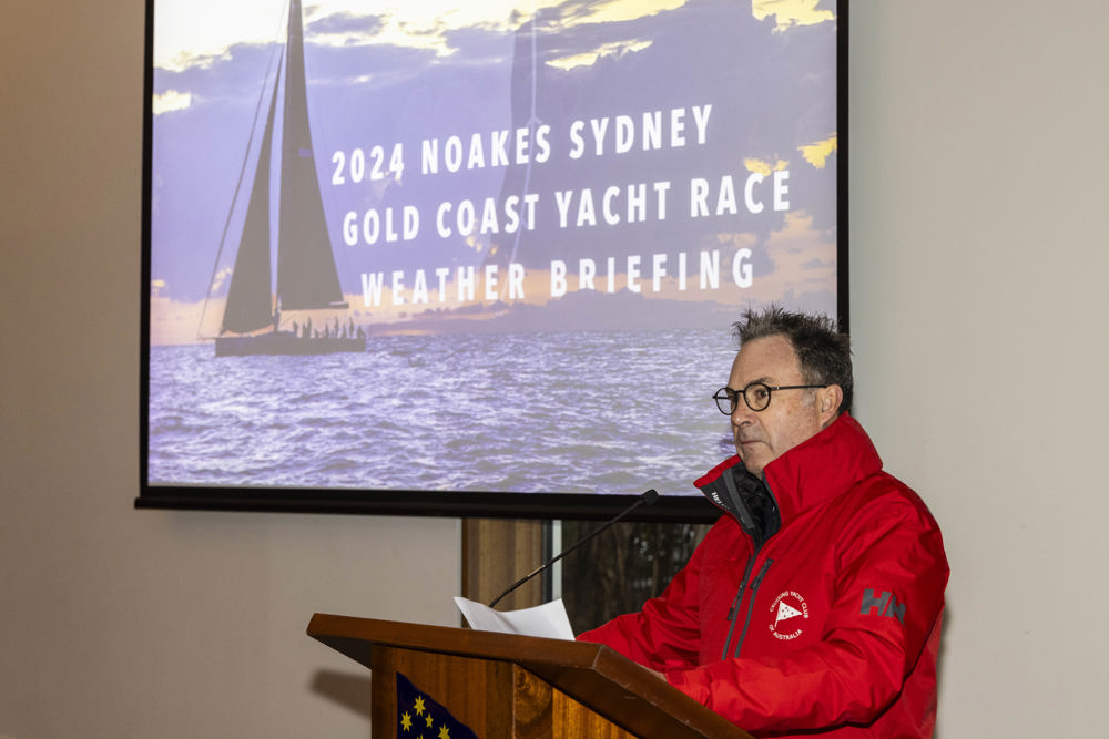 Noakes Sydney Gold Coast Yacht Race 2024 - CYCA Commodore Sam Haynes at the weather briefing.