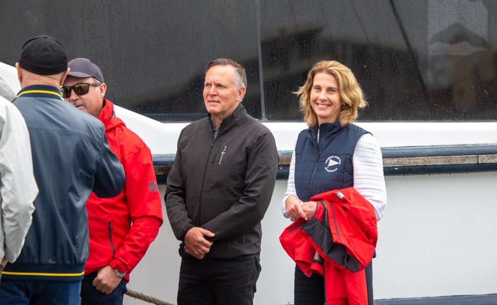 Cruising Yacht Club of Australia CEO Justine Kirkjian preparing to board the spectator vessel to watch the start of the 2024 Noakes Sydney Gold Coast Yacht Race 