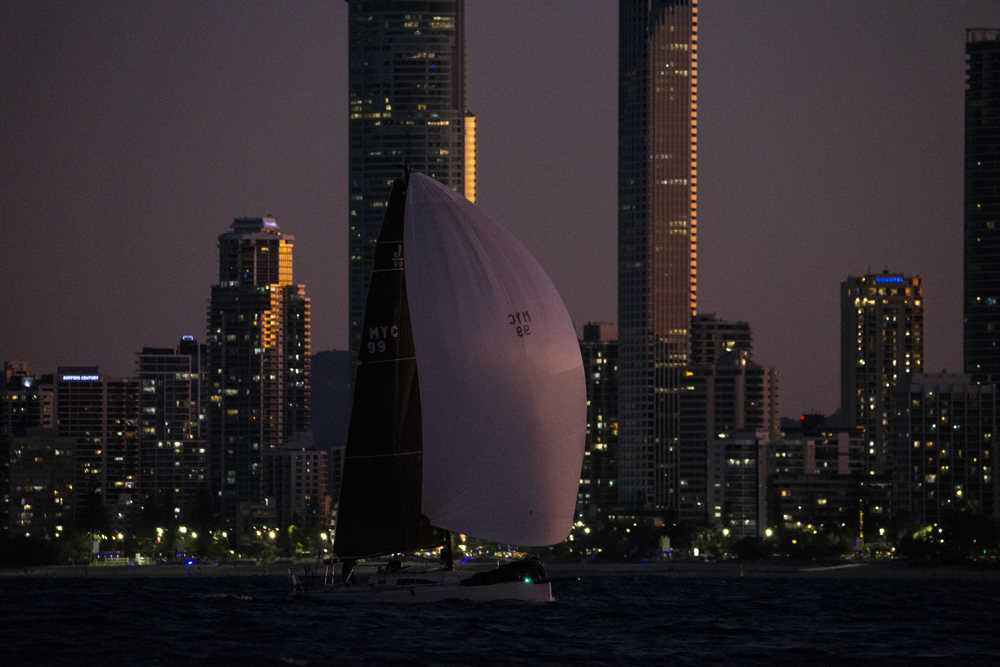 Jupiter passing in front of the lights of the Gold Coast