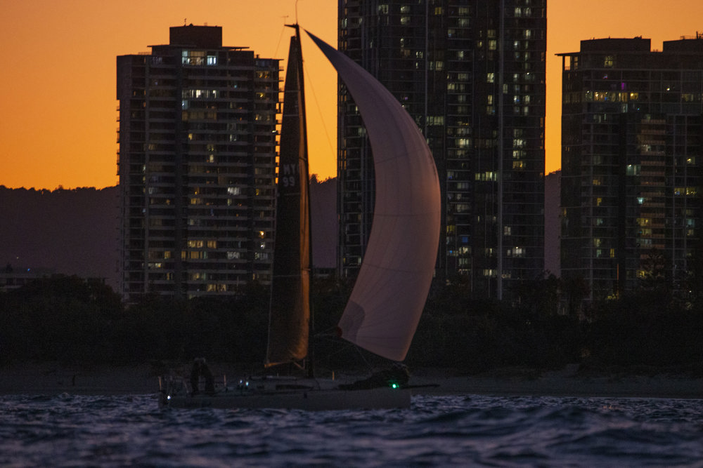 Double Handed boat Jupiter approaching the finish