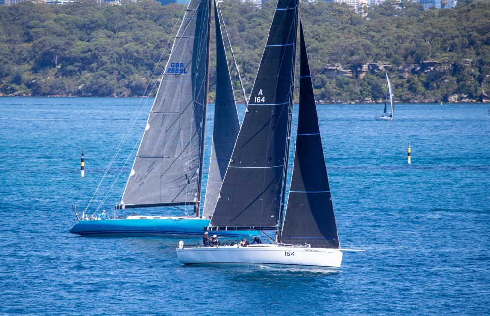 2024 Flinders Islet Race start - Sticky (foreground) and Santa Cruz 72 Antipodes.   Image: David Hislop