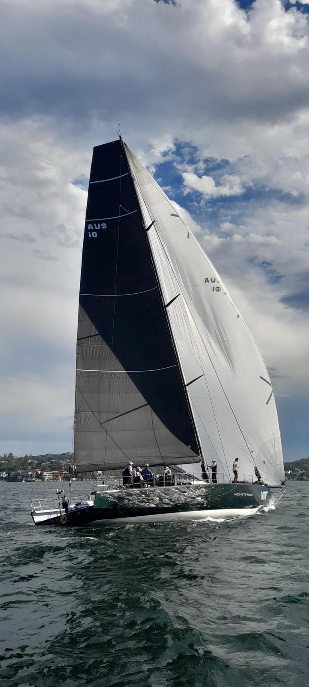 Reichel / Pugh 69 Moneypenny finishing the 2024 Cabbage Tree Island Race