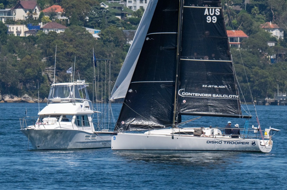 Double handed pairing of Jules Hall and Jan 'Clogs' Sholten in Disko Trooper_Contender Sailcloth finishing.   Image: CYCA | David Hislop