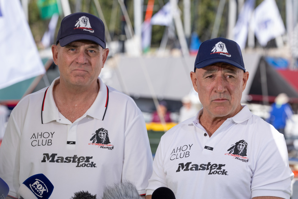 Dockside ambiance at Cruising Yacht Club of Australia - Matt Allen (l) and James Mayo (r), co-skippers of Master Lock Comanche.