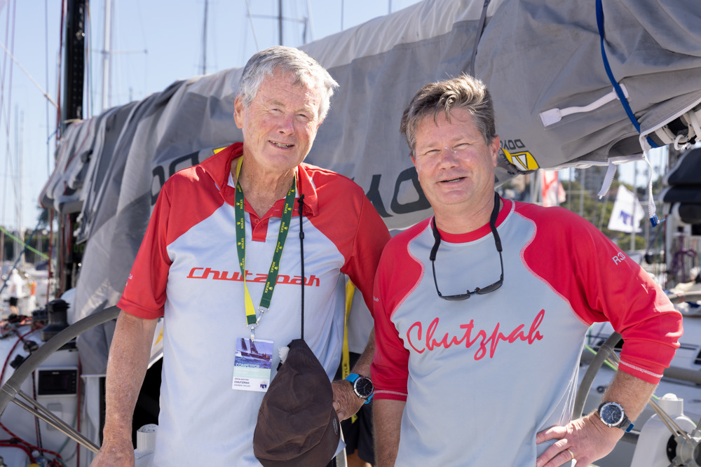 Dockside ambiance at Cruising Yacht Club of Australia - Bruce Taylor (l) and Drew Taylor (r) from Chutzpah.