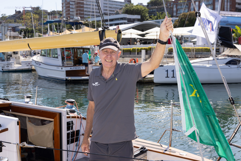 Dockside ambiance at Cruising Yacht Club of Australia - Michael Spies, co-skipper pf Maritimo Katwinchar.