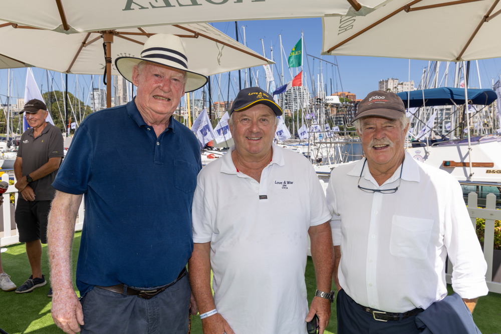 Dockside ambiance at Cruising Yacht Club of Australia - from left to right George Snow, Simon Kurtz, John Winning, selected to fire the 10 minute, 5 minute and starting cannons.