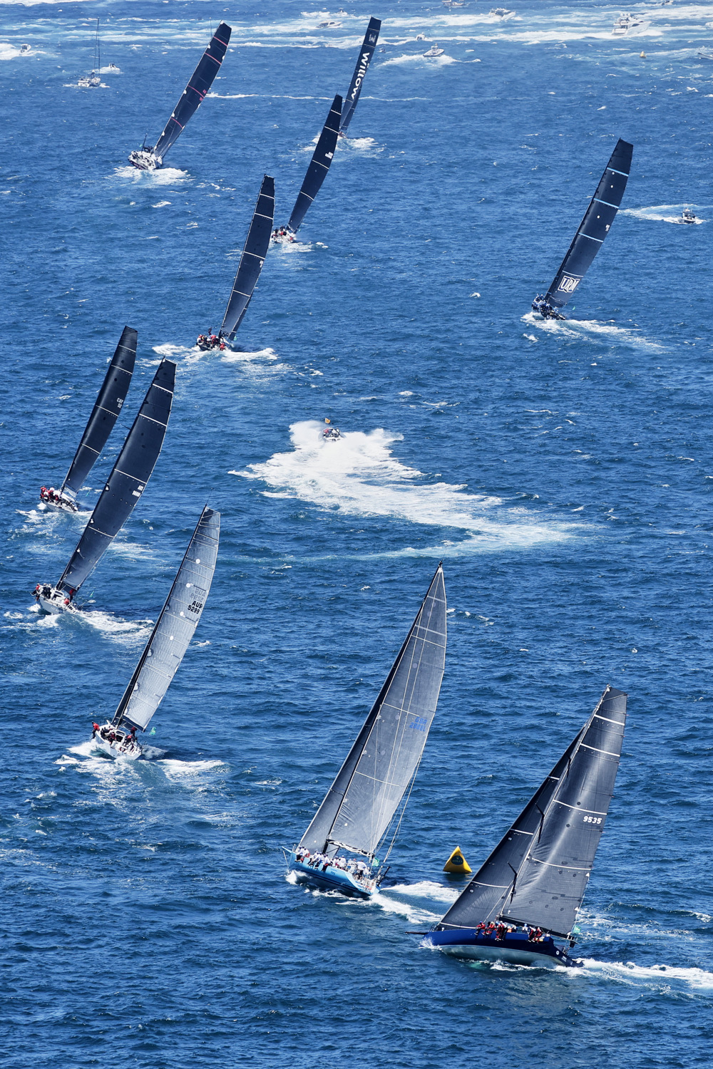 Some of the fleet heading towards the sea mark off Sydney Heads.   Image: ROLEX | Carlo Borlenghi
