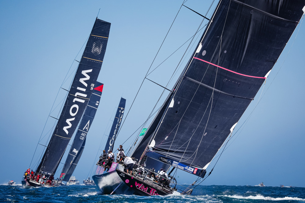 LawConnect leading Master Lock Comanche, Celestial V70 and Wild Thing 100 to the sea mark before they head South.    Image: CYCA | Salty Dingo Image: CYCA | Salty Dingo