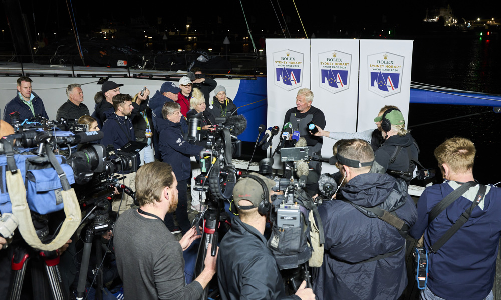 Press conference with Tony Mutter, Sailing Master of LawConnect, after its line honours win.