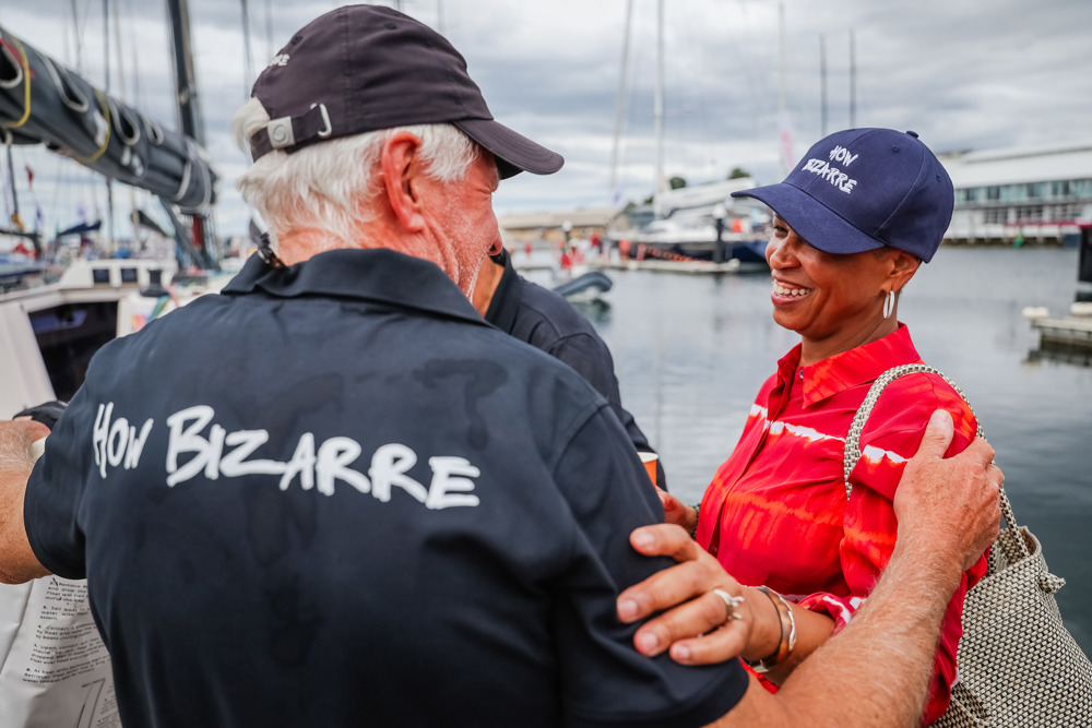 Dasher + Fisher How Bizarre crew on the dock after finishing.      Image: CYCA | Salty Dingo