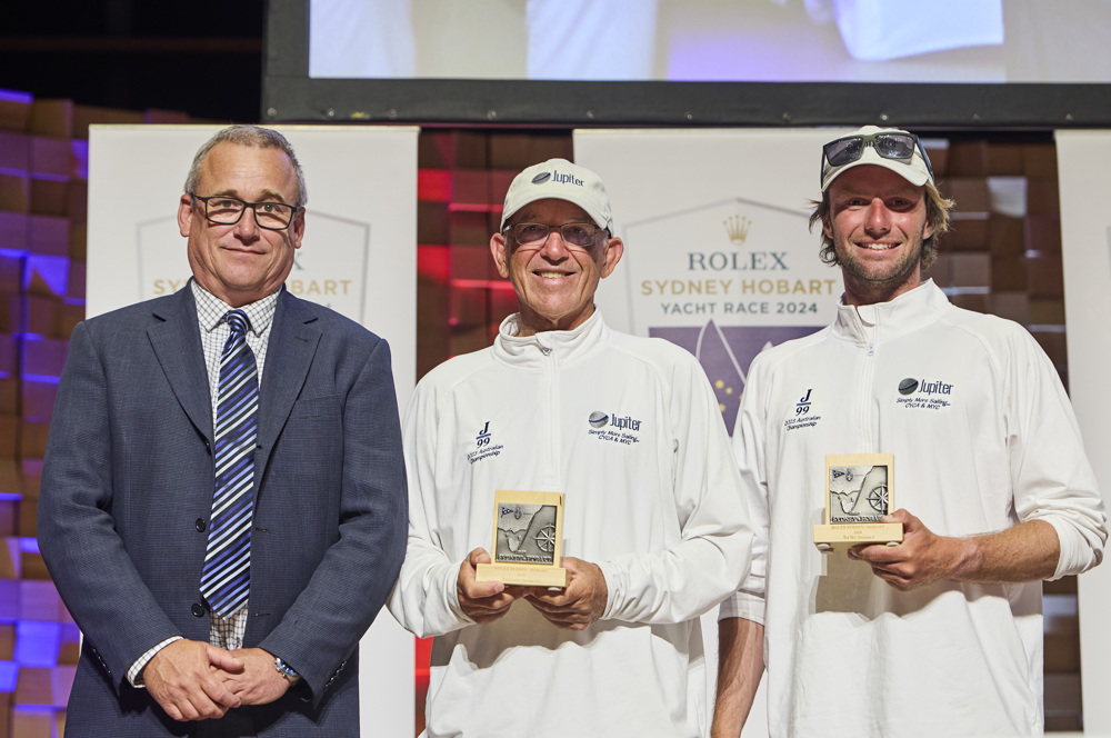 Jupiter, 3rd IRC Division 5, 3rd Double Handed IRC - presented by Mr Michel de Vos (Tasports Group Executive) to co-skippers Ian Smith and Lincoln Dews.     