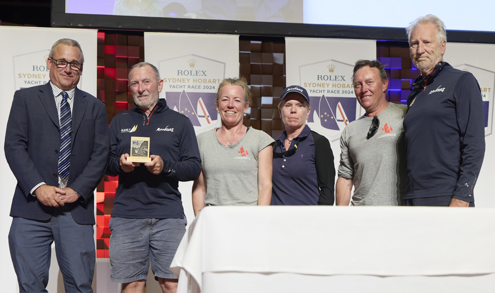 Kanreki, 3rd IRC Division 3 - presented by Mr Michel de Vos (Tasports Group Executive)  to owners Micahel Rowe and Ben Martin and crew.     