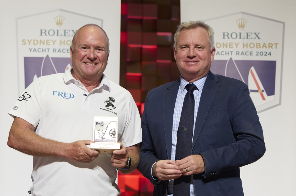 Smuggler, 2nd IRC Division 1 - presented by The Honourable Jeremy Rockliff, Premier of Tasmania to owner Sebastian Bohm represented by Steve McConaghy.    