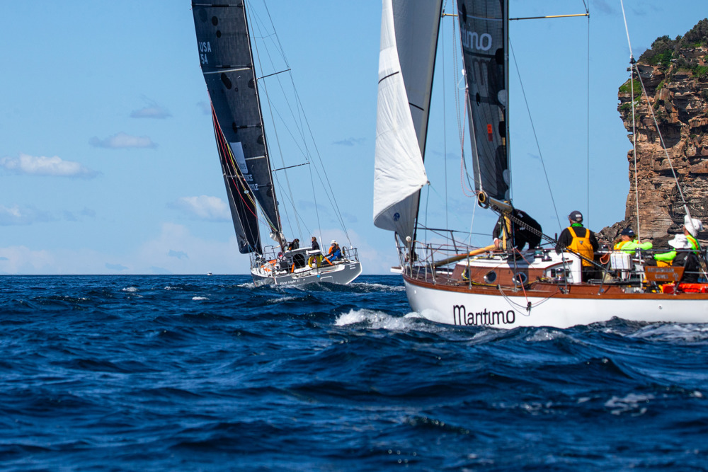 Maritimo Katwichar following First Light out to sea.   Image: CYCA | Ashley Dart