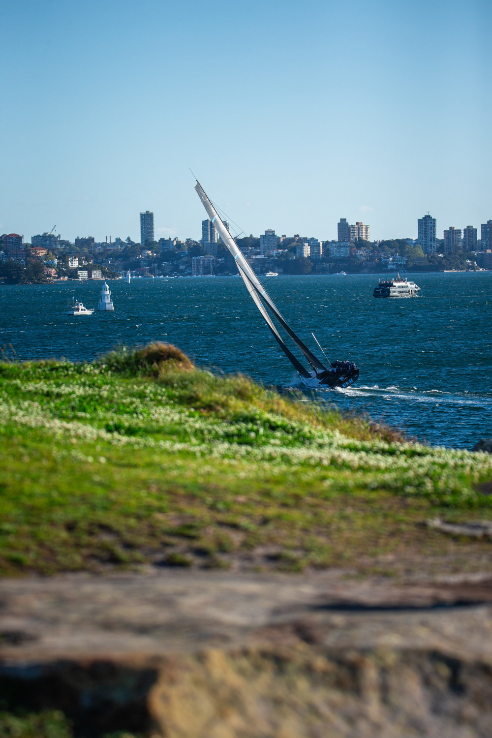 URM Group with the finish boat in view.   Image: CYCA | Ashley Dart