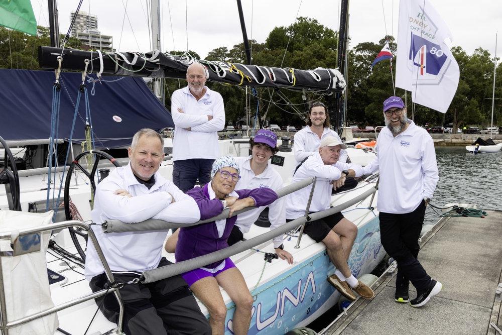 In purple Hillary Arthure and her ‘Wyuna’ crew.    