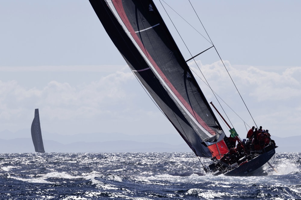 SHK SCALLYWAG 100 rounding Tasman island, Sail No: HKG2276, Owner: Seng Huang Lee, Skipper: David Witt, Club: RHKYC, HONG KONG, Design: Dovell 100, LOA (m): 30.48, Year: 2014