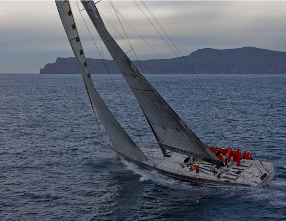Heading towards a back to back line honours win, Wild Oats X sailing off the 'organ pipes'