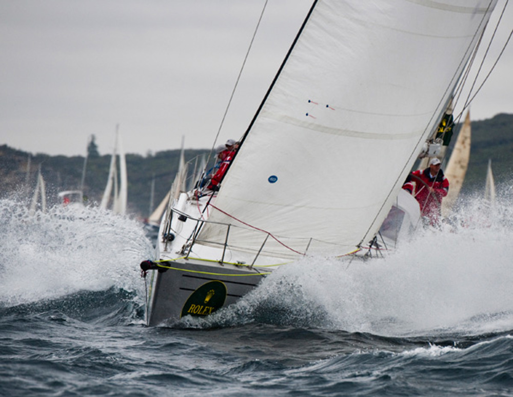 Dr Tony Fisher's Helsal III, skippered by Rob Fisher, exiting Sydney Heads
