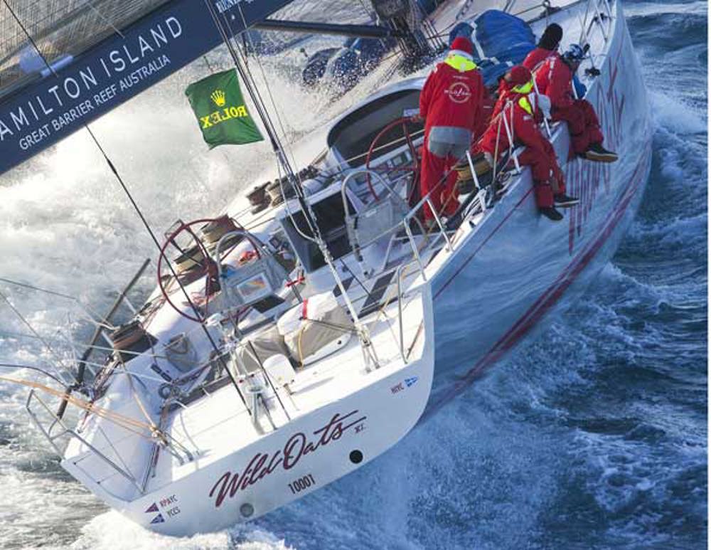 Wild Oats XI, skippered by Mark Richards, chasing down rivals Alfa Romeo and ICAP Leopard