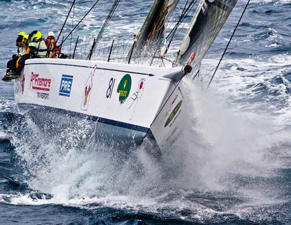 Peter Millard and John Honan's 98ft Lahana battling it out in tough seas