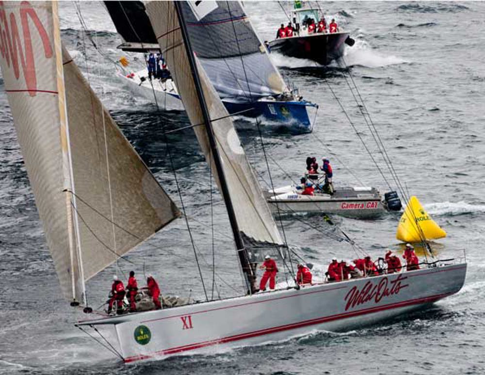 Wild Oats XI at the turning mark during the Rolex Sydney Hobart 2010