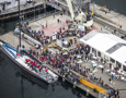 An aerial view of Consitution Dock as Wild Oats XI arrives