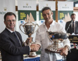 Gordon Maguire, Loki's Sailing master, accepts the George Barton Trophy (1st IRC Div 1) and City of Hobart Trophy (2nd overall IRC) and Bass Strait Cup