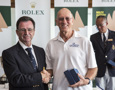 Chris Bull, owner Jazz, accepts the RORC trophy (2nd ORCi Div 1) from CYCA Commodore Howard Piggott