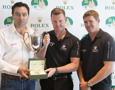 Mark Richards, Anthony Bell and Tom Slingsby with the J H Illingworth trophy and Rolex Yacht Master time-piece
