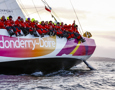Derry~Londonderry~Doire is the first to sail up the Derwent river as a part of the Clipper Round the World race, a category of the Sydney to Hobart yacht race at Constitution Dock in Hobart, Monday, Dec. 30, 2013. (AAP Image/Heath Holden) NO ARCHIVING, EDITORIAL USE ONLY