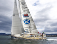 The Old Pulteney boat makes its way towards the finish line at the end of the Clipper Round the World race, a category of the Sydney to Hobart yacht race at Constitution Dock in Hobart, Monday, Dec. 30, 2013. (AAP Image/Heath Holden) NO ARCHIVING, EDITORIAL USE ONLY