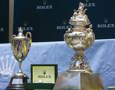 The Tattersall's Cup and the John Illingworth Trophy sit side by side, waiting for the winners of the 64th Rolex Sydney to Hobart Yahct race.
