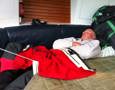 Rest time for Exile crew member "Big Dave" Nelson this morning