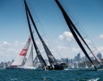 Three of the four 100-ft Maxis - Scallywag, Perpetual Loyal and Wild Oats XI - in close proximity as they lead the Rolex Sydney Hobart fleet out of Sydney